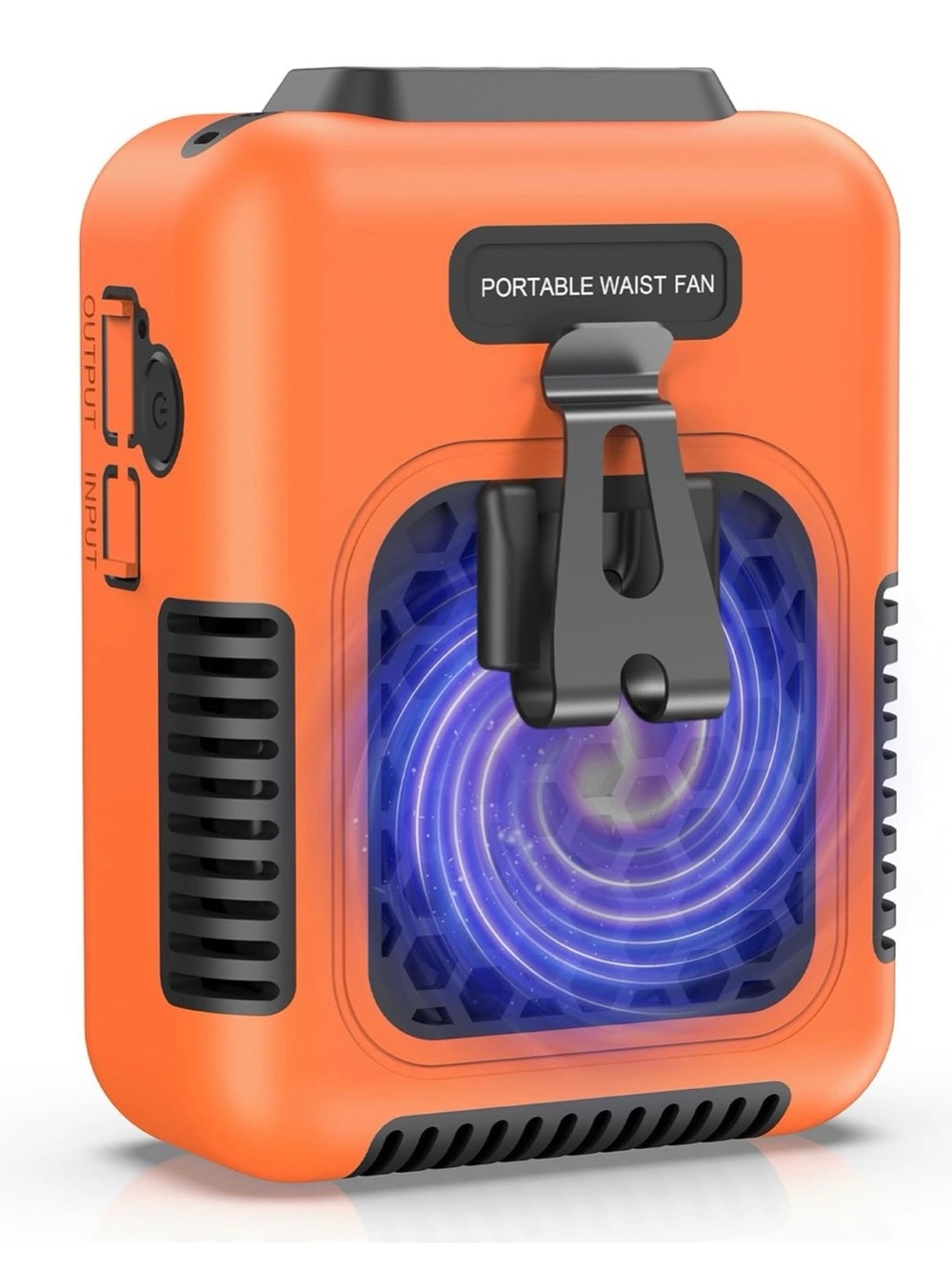 Portable Orange Clip-On Waist Fan with Rechargeable Battery